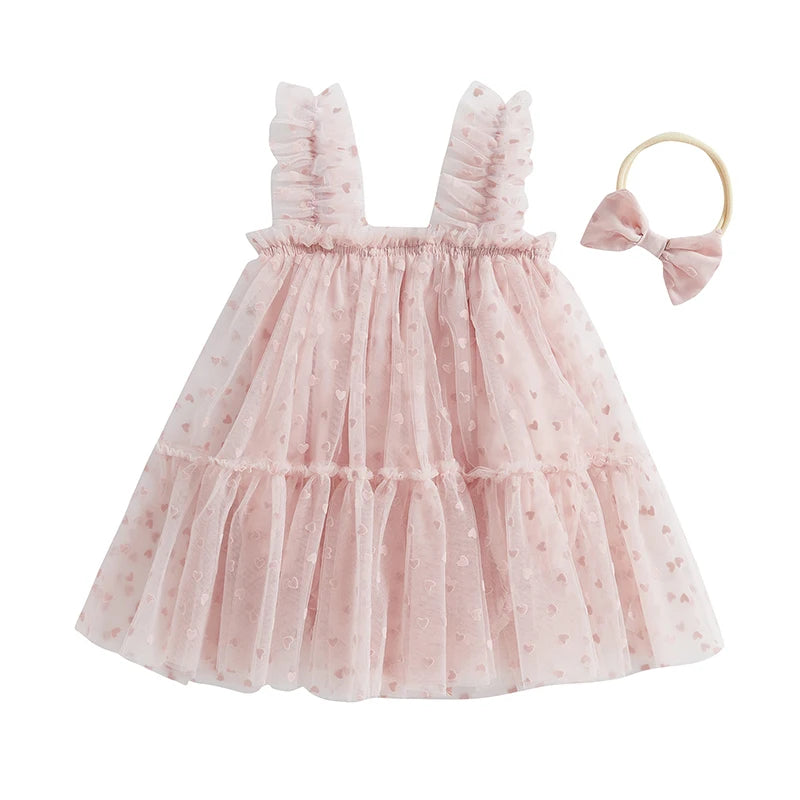 Toddler Girls Floral Print Ruffle Sleeve Romper Dress with Matching Headband Set for Summer Beach Outfit