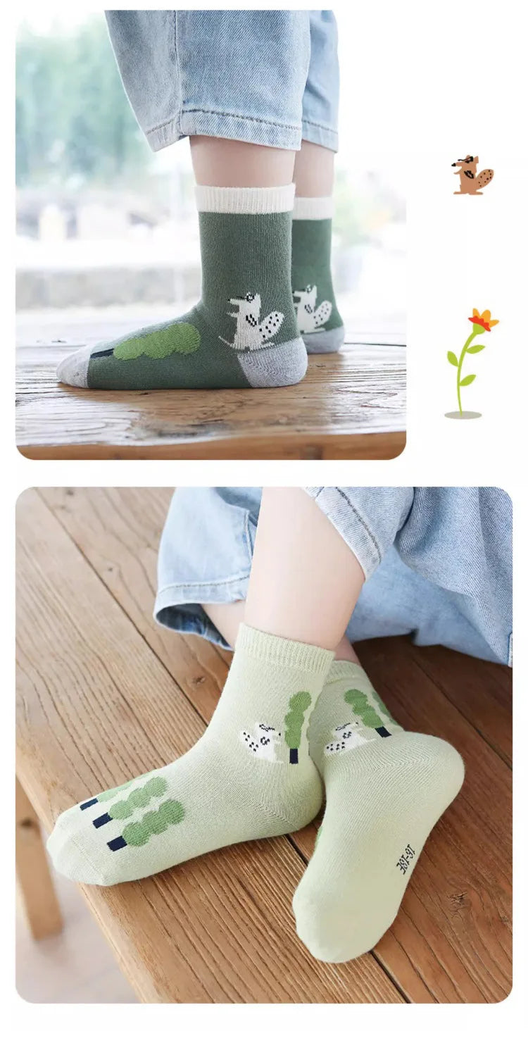 Kids' Socks Boys Girls Autumn Cotton Socks Baby Animals Pattern Socks Children Mid-calf Sock 5 Pairs
