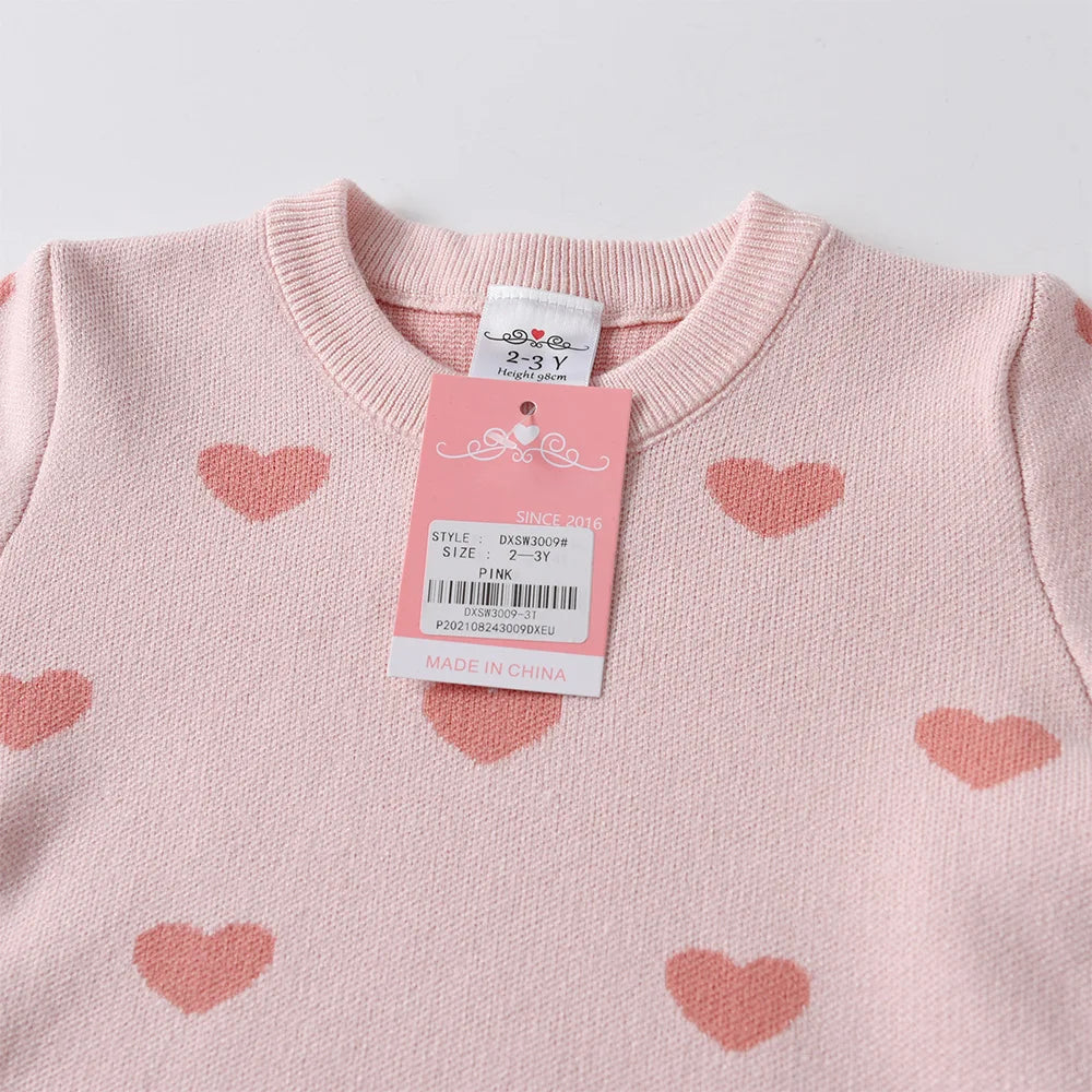 VIKITA Teenagers Pink Sweaters Girls Heart Shape Costumes Fall Spring Winter Knitted Fashion Blouses Sweaters Casual Wear Tops