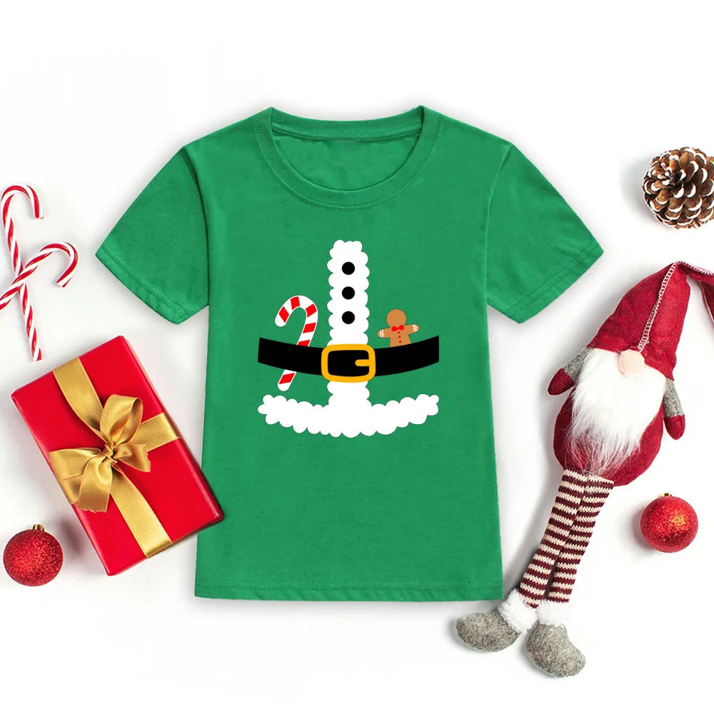 Christmas Santa Belt Kids T-shirt Boy Girl Clothes Toddler Funny Christmas Shirt Santa Costume Shirts Xmas Party Kid Gift Shirt