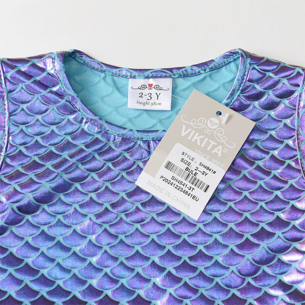 VIKITA Girls Mermaid Dress Children Princess Tutu Dress Toddlers Summer Sleeveless Dress Kids Birthday Party Casual Prom Gown