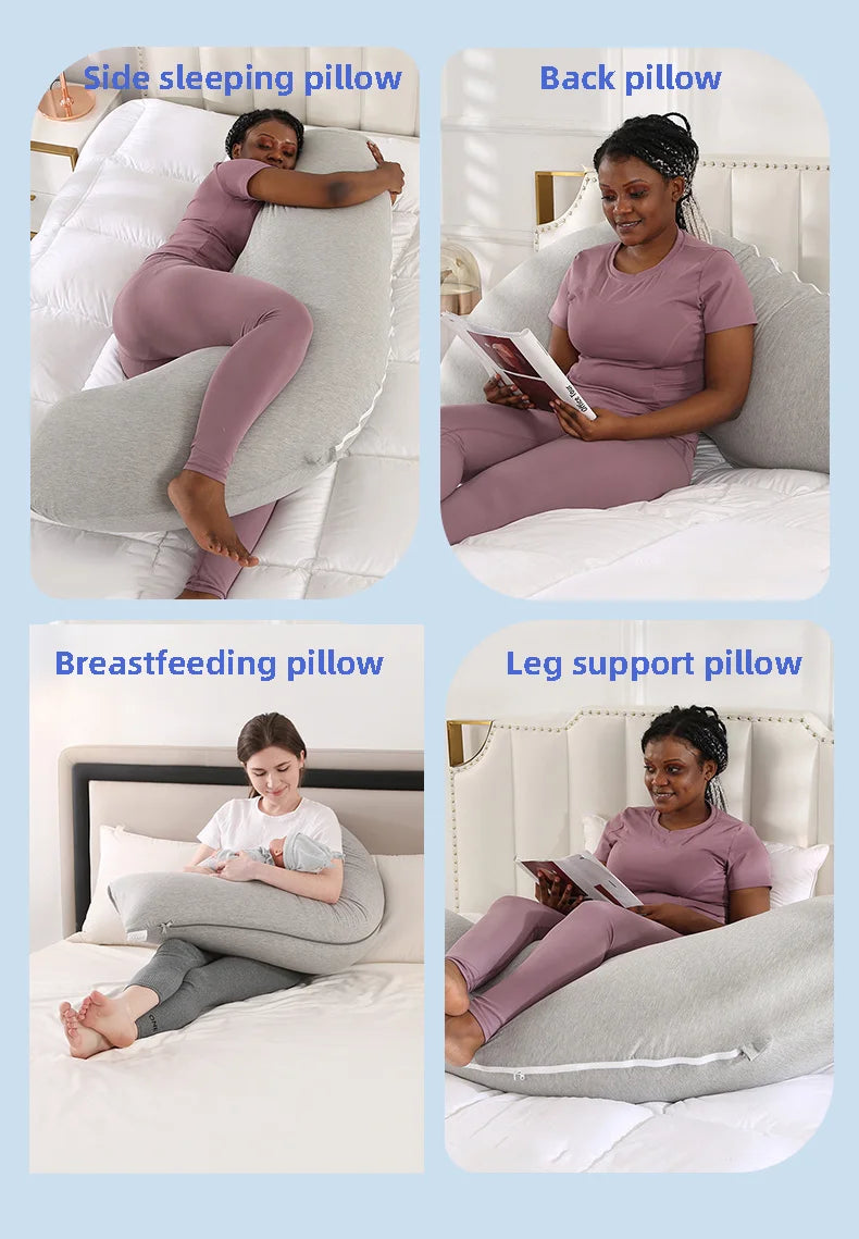 PANGDUBE 1.8KG Cotton J-shaped Pillow for Pregnant Women Sleeping Pillow Care for Pregnancy Breastfeeding Pillow for Pregnant