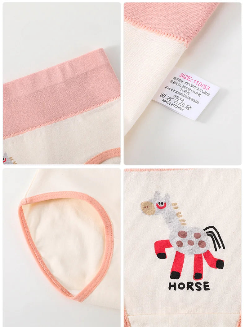 4PCS Girls High Waisted Panties Kids Cotton Antibacterial Knickers Cute Print Soft Comfort Underwears 3+y Young Children Clothes