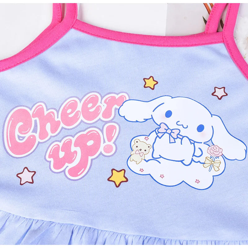 Sanrio Hello Kitty Girl Summer Cotton Fashion Kuromi Printed Slip Casual Comfortable My Melody Dresses Birthday Clothes Vestidos