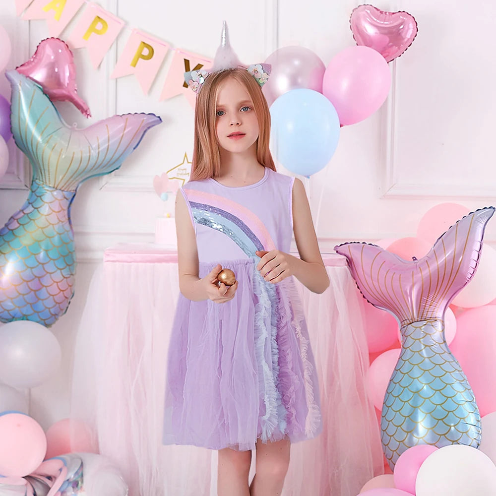 VIKITA 2023 New Girls Dress Summer Girls Sling Cute Dress Children Elegant Birthday Party Prom Vestidos Toddlers Cute Lace Tulle