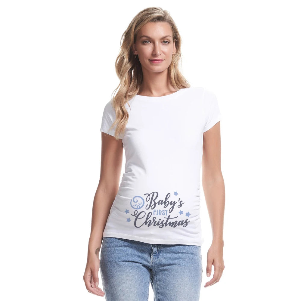 Baby 's First Christmas on The Inside Pregnancy T Shirt Maternity Shirts Xmas Pregnancy Announcement Shirt New Mom White Clothes