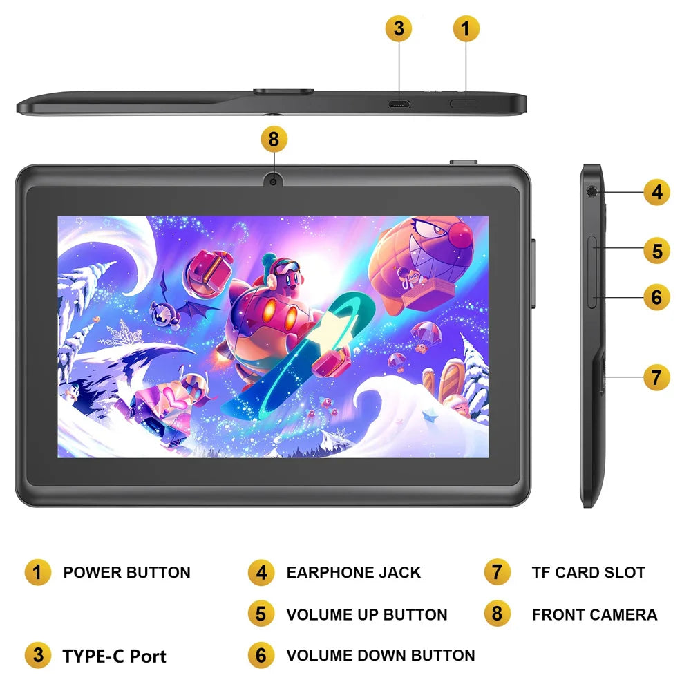 New 5G WIFI 7-inch Children's Tablet 4GB+64GB ROM Mini Pad Quad Core Dual Cameras Kids-Proof protective Case Tablets Android 13