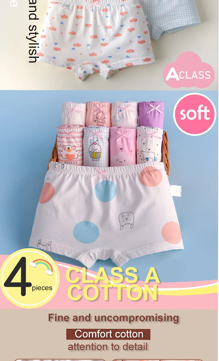Children's Cotton Women's Underwear All Seasons Middle And Large Kids Triangle 4 Corner Student Shorts Girls Cotton Girls 4PCS