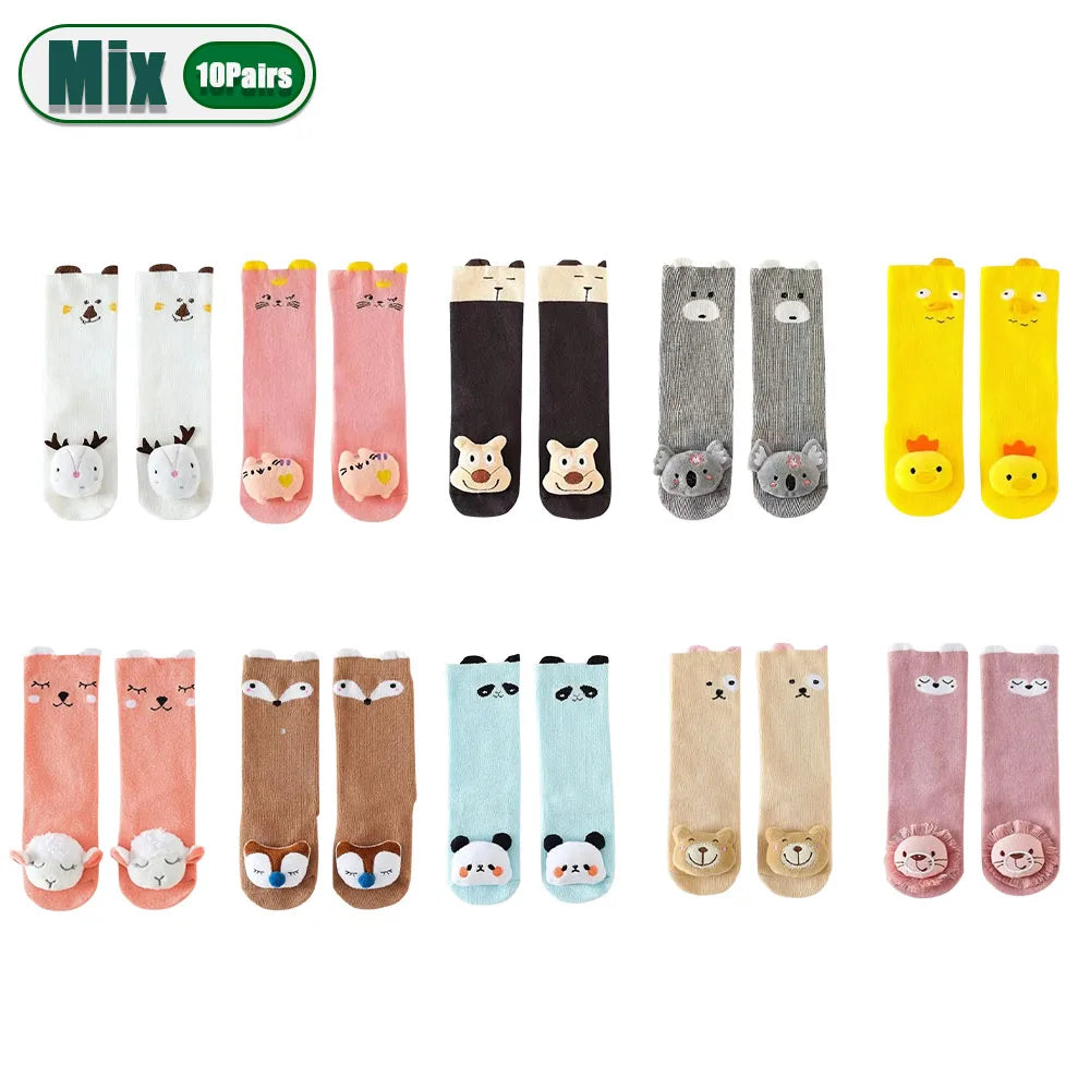 Children’s Knee High Non Slip Cartoon Animal Socks 3D Cotton Long Socks for Boys and Girls Baby Knee Protector Fall Winter Wear