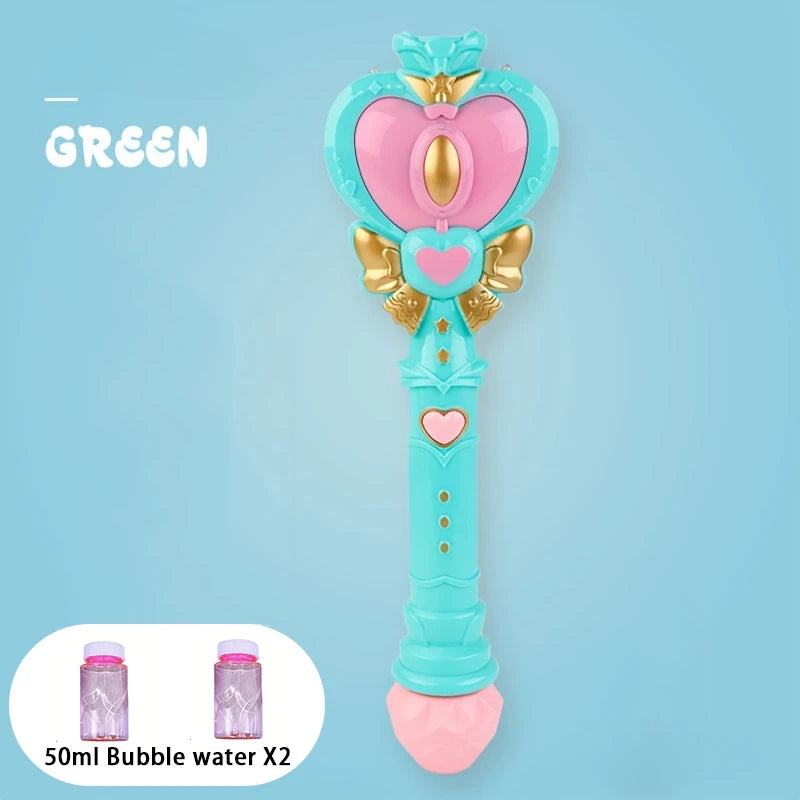 Magic Wand Bubble Machine with Solution for Boys and Girls Toy Bubble Blower With Princess & Fairy Stick Electric Bubble Machine