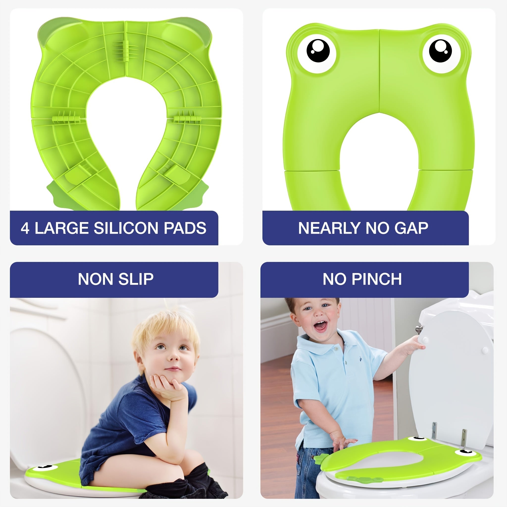 Baby Travel Folding Potty Seat, Portable Large Potty Training Pad, Non Slip Silicone Toilet Seat Cover for Kids Boys & Girls