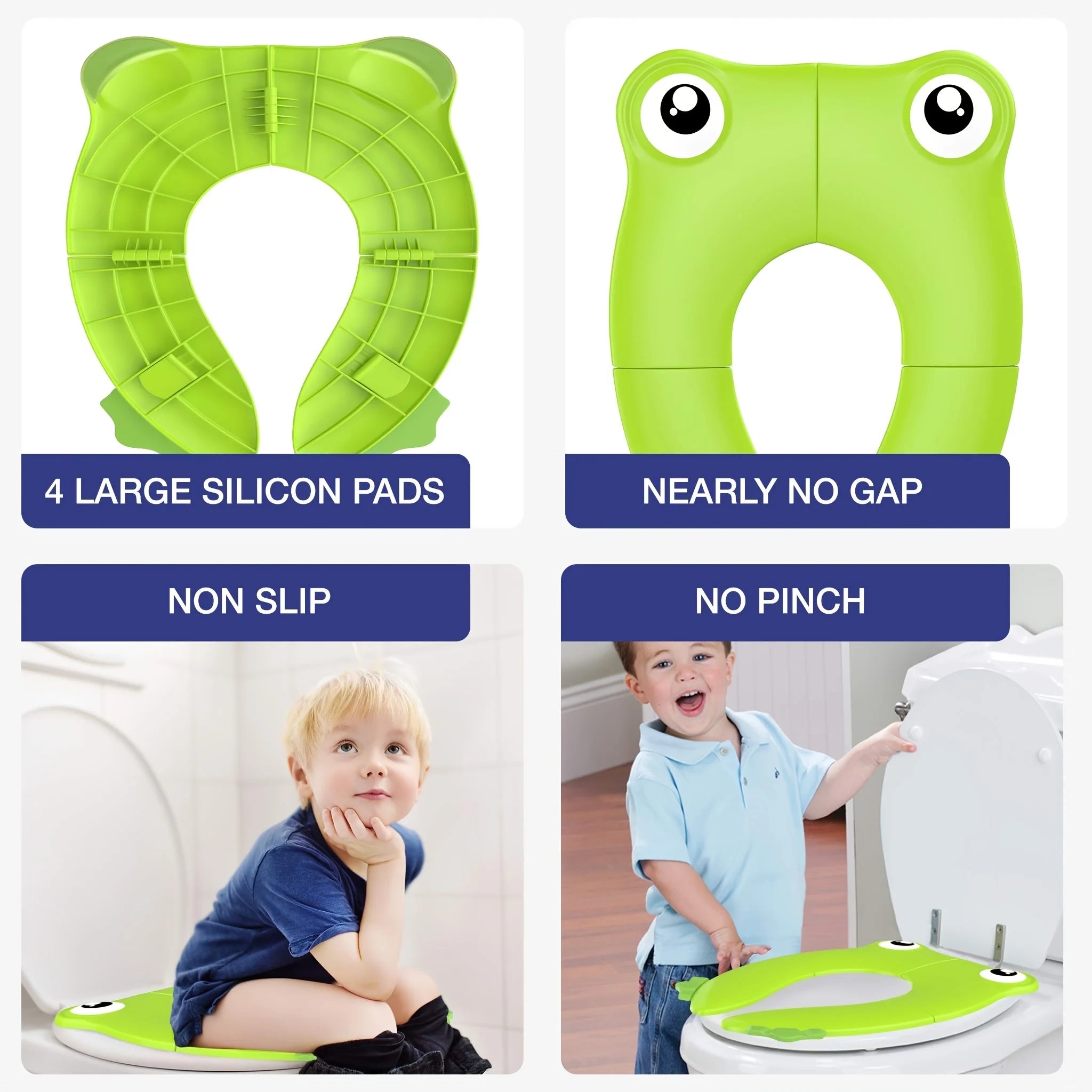 Baby Travel Folding Potty Seat, Portable Large Potty Training Pad, Non Slip Silicone Toilet Seat Cover for Kids Boys & Girls