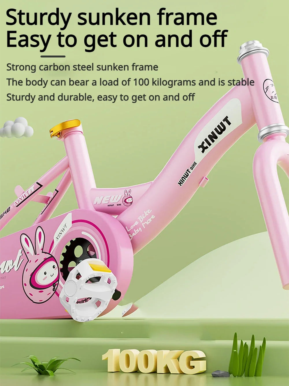 Folding Children's Bicycle Cute Cartoon Princess Girls Bike with Training Wheels Doll Seat & Basket Kids Boys Cycle Bikes (Pink)