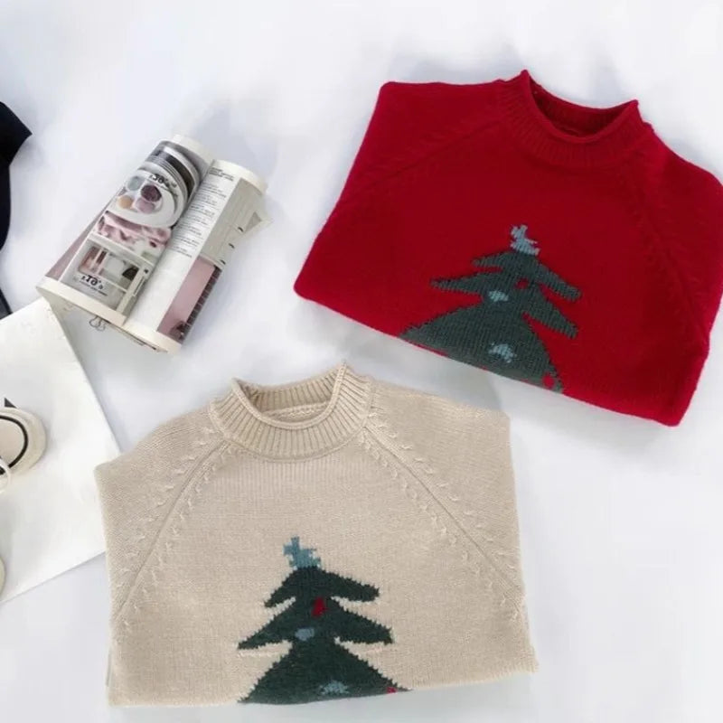 Korean Style Knitted Jacquard Sweater for Boys, Christmas/New Year Festive Crewneck Knitwear, Spring Autumn Stylish Versatile