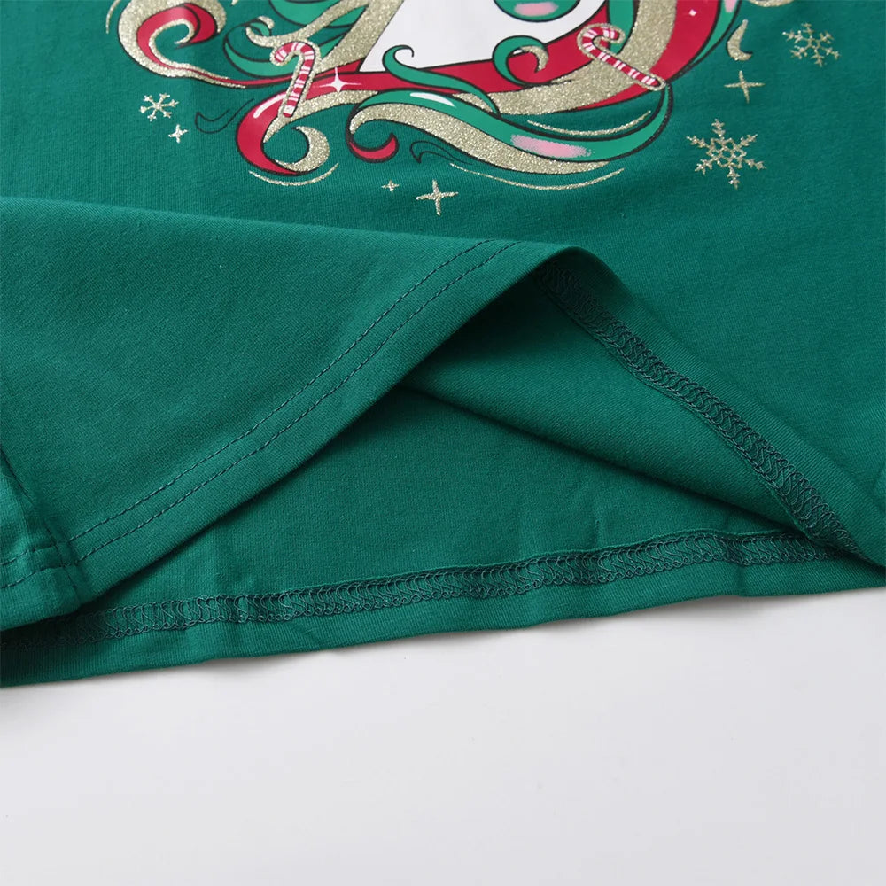 VIKITA Christmas Unicorn Snowflake Print Dress for Girls Kids Green Cotton Festival Xmas New Year Party Dresses Gift Costumes