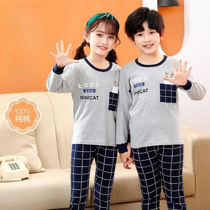 Children's Autumn Clothes and Pants Pure Cotton Set for Boys and Girls Warm Underwear Cartoon Pattern Children's Pajamas Set