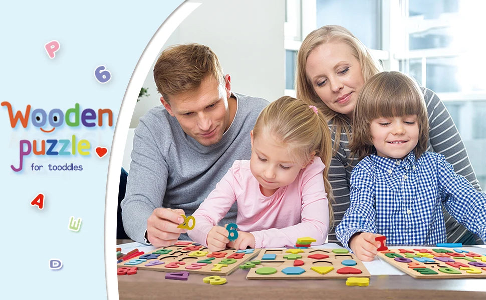 Wooden Puzzles Toys for Kids 3 Year Alphabet Numbers Children Montessori Educational Learning Toys abc Letters Preschool Gift