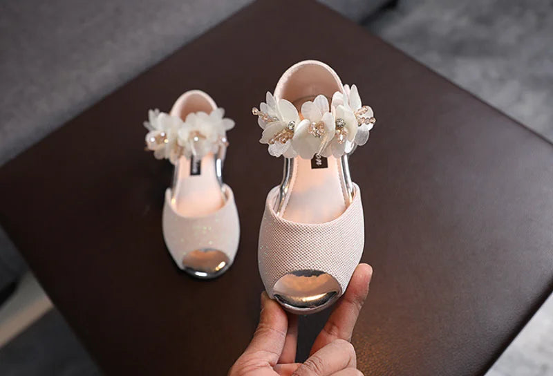 Girls Rhinestone Flower Shoes Low Heel Flower Wedding Party Dress Pump Shoes Princess Shoes For Kids Toddler