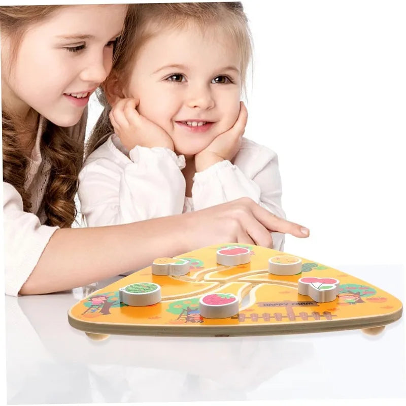 Board Game Toddlers Toy Walking Maze Wooden Chess Board Wooden Fruit Maze Board Movable Maze Board Wood Board Taste Game