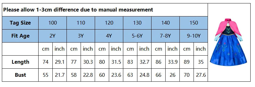 Frozen Anna Princess Girl Dress Halloween Cosplay 2025 Disney Party Costume Snow Queen Princess Clothes Children Outfit 2-10 Y