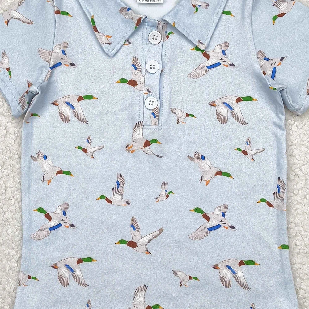 Baby Boys Light Blue Short Sleeve Button-Up Duck Polo Shirt Kids Tops Casual Breathable Clothing for Boys