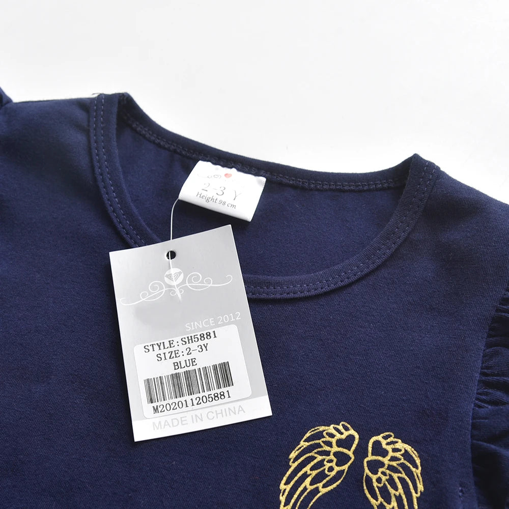 DXTON Kids Wing Sequined Dress Toddlers Flare Sleeve 100% Cotton Vestidos with Pockets Kids Unicorn Cartoon Casual Summer Wear