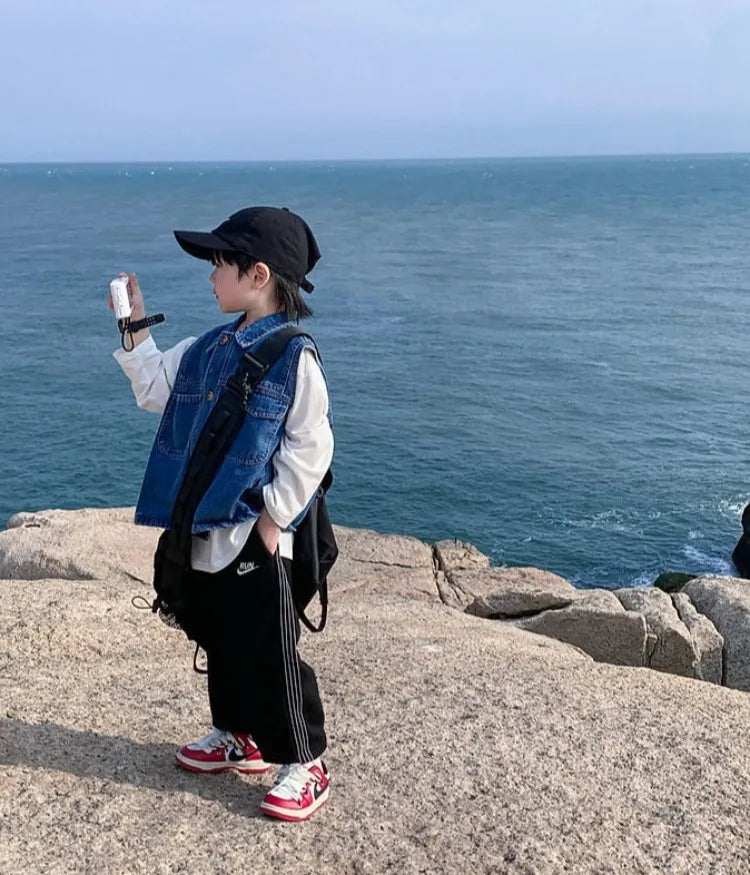 2025 New Boys Denim Vest Sleeveless Toddler Boys Spring Autumn Stylish Kids Jacket