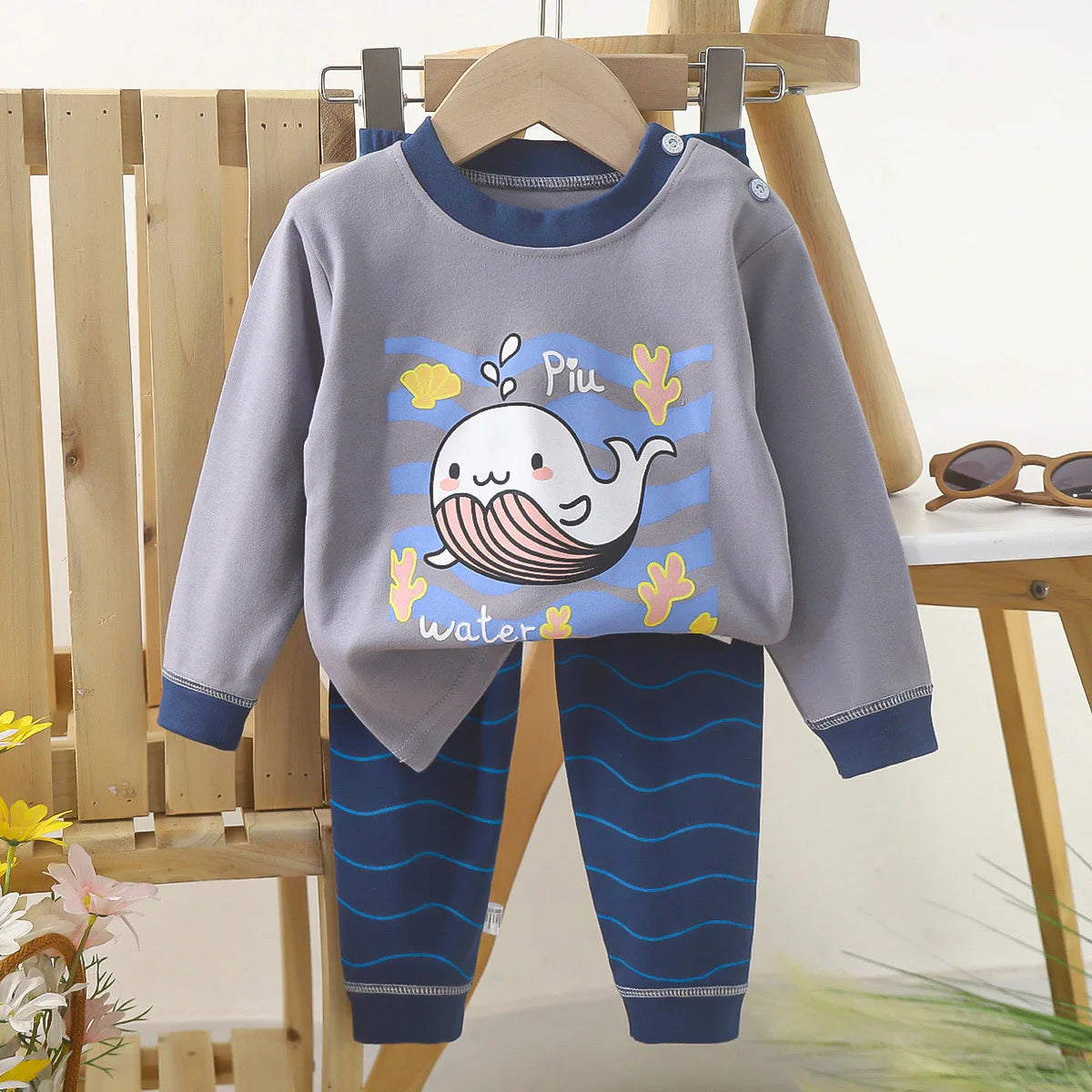 1pcs Children's Underwear Set Kids Soft Cotton Pajamas Boys Girls Baby Spring Autumn Cute Cartoon Long Sleeve Home Sleepwear