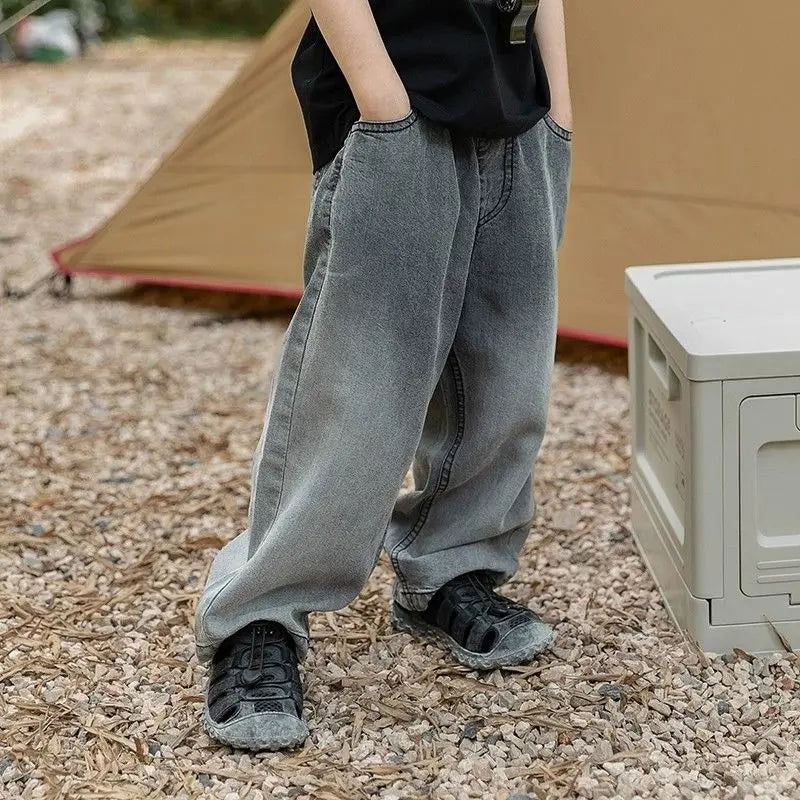 Boys Thin Tencel Denim Cooling Curved Pants 2025 New Style Ultra-Thin Kids Mosquito Repellent Long Pants Medium & Small Size