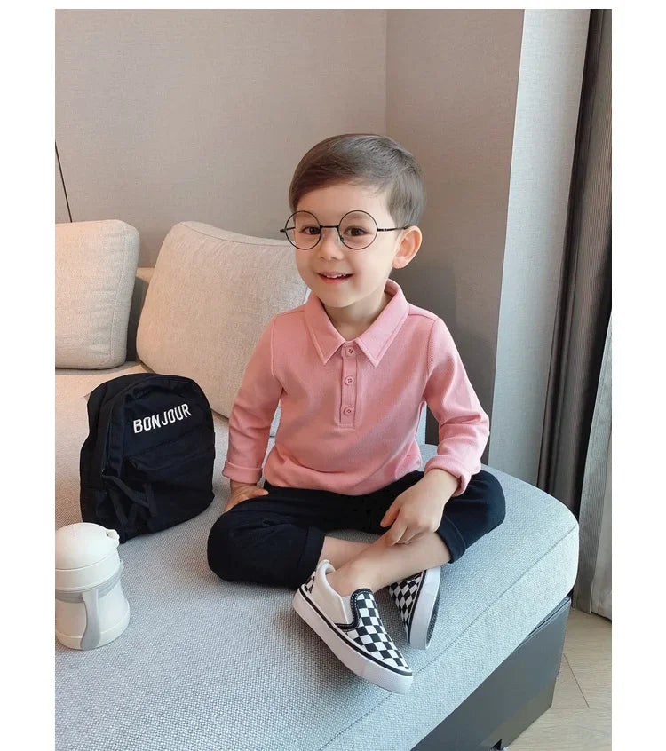 Boys Polo Shirts Long Sleeve Tops for Kids Solid Color Children T-shirt Cotton  Baby Tops Toddler Spring Autumn Outwear