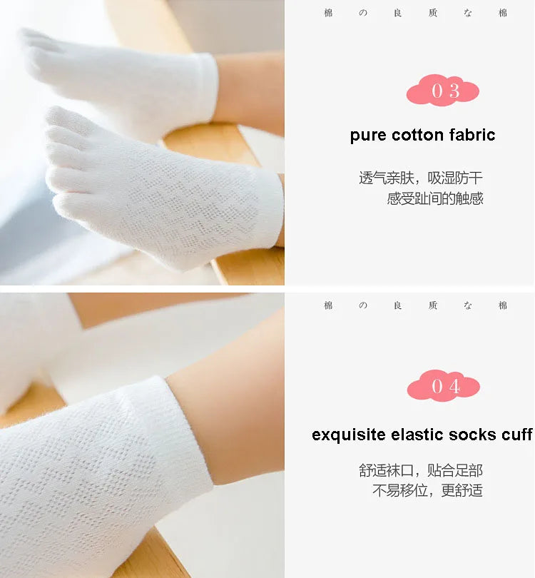 5 Pairs Toddler Baby Socks Solid Cotton Five Fingers Kids Boys Girls Mesh Breathable Toe Socks 1-3-6-10-12 Children Accessories
