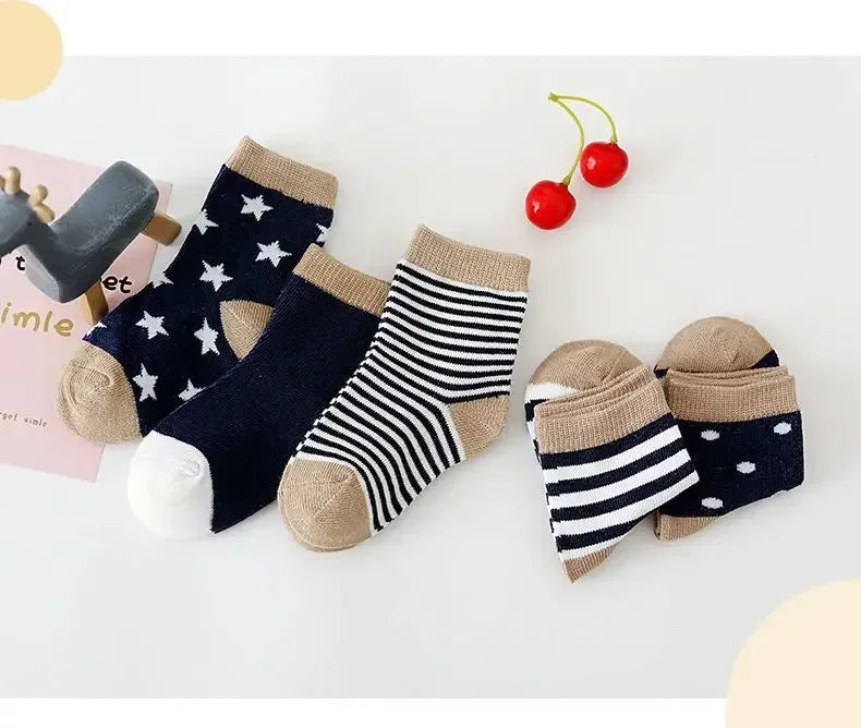 5Pairs/lot 2024 Baby Socks for Kids Girls Boy Cotton Stripe Cartoon Animals Summer Toddler Knitted socks Newborn BeBe Clothes