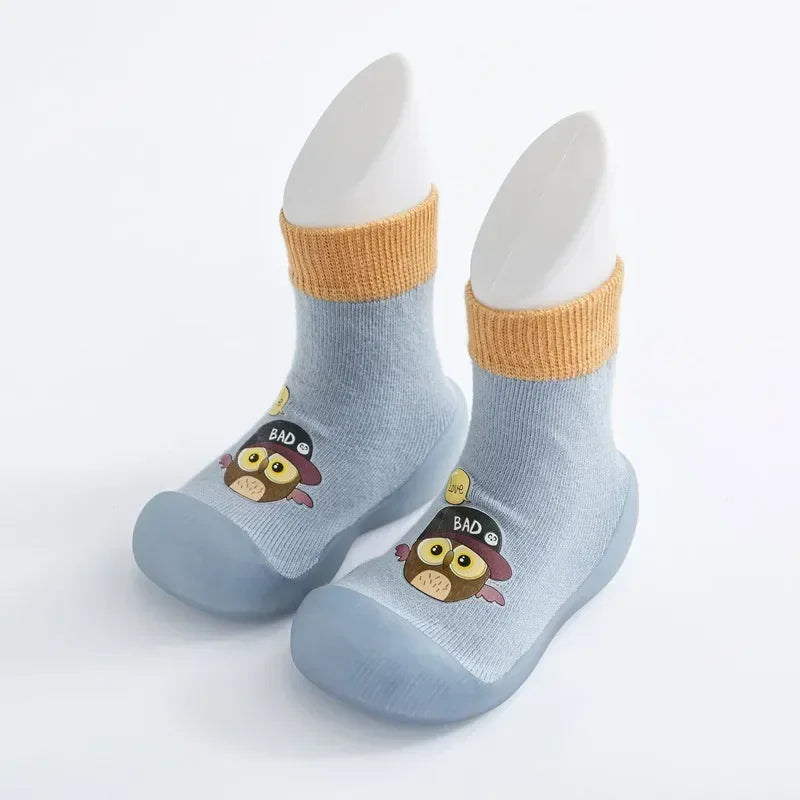Cute Baby Walking Shoes Soft Soled Knitted Cotton Socks Children's Socks Shoes Hot Stamping Cartoon Anti Kick Toe Caps