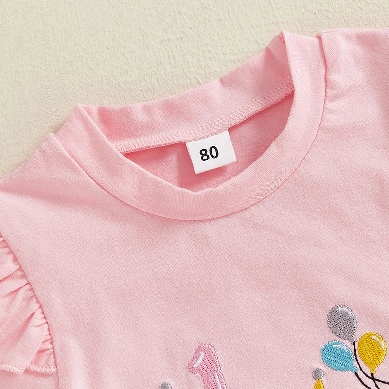 Toddler Girl Cute Unicorn Printed Short Sleeve T-Shirt and Denim Shorts 2-Piece Summer Outfit Set for 1st Birthday Party