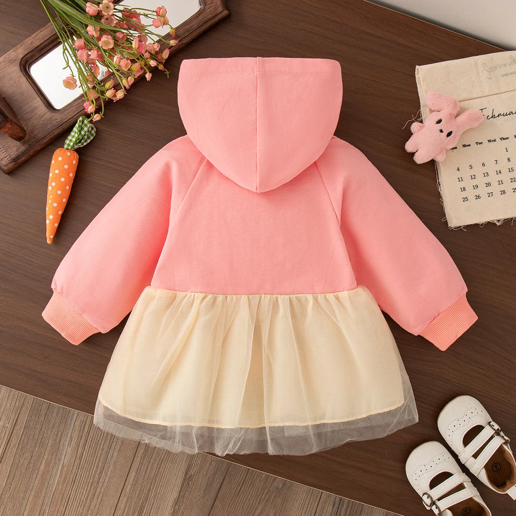 Spring And Autumn New Cute Rabbit Baby Girl Top, Pink Hooded Children'S Long Sleeve Clothes (6-24 Months)