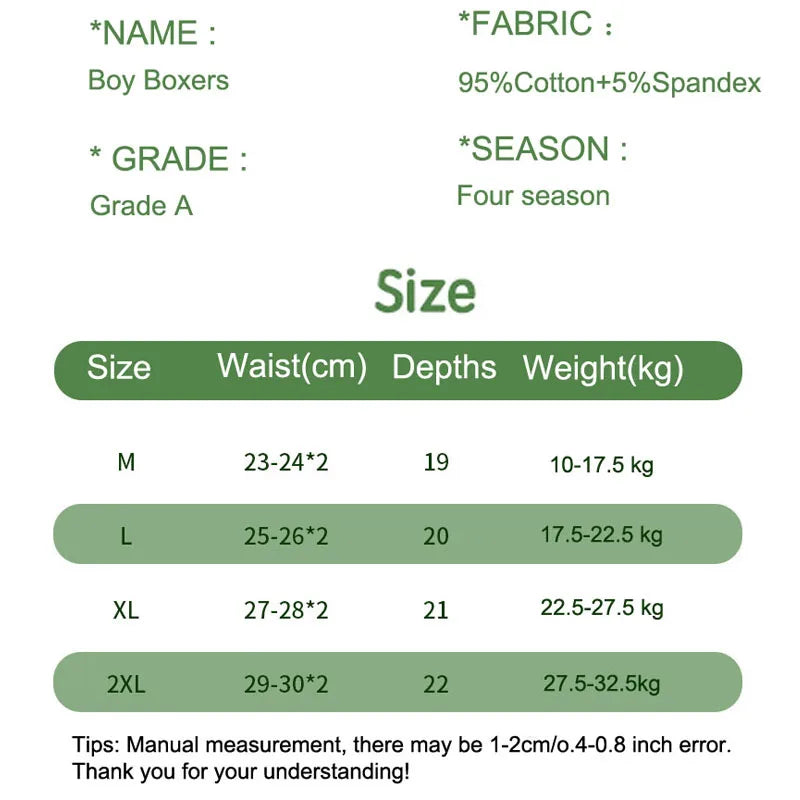 4 Pcs/Lot Boys Cotton Underpants Excavator Cartoon Cars Pattern 3-11T Boys Boxer Briefs Breathable Children Underwears Shorts