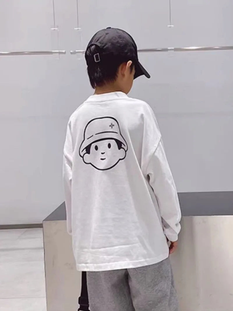Cartoon Loose Top Kids Boys Clothes Tops Child T-shirt Children's Clothing 7 To 12 Years Spring Autumn Long Sleeve Oversized Boy