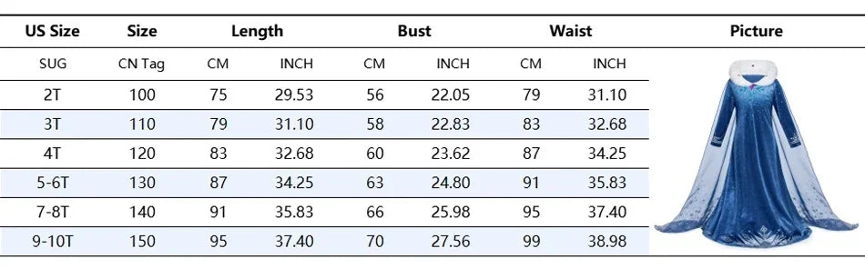 Girls Dresses Kids Princess Costume Halloween Birthday Party Long Cloak Cosplay Elsa Dress Long Sleeve 4 5 6 7 8 9 10 Years
