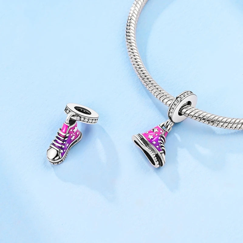 925 Sterling Silver Original Pink Ballet Shoes Charms Ballet Dancer Pendants For Women DIY Bead Fit Original Bracelet Necklace