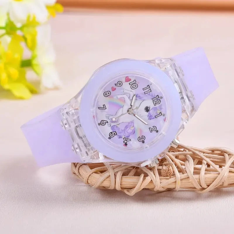 Fashion Exquisite Luminous Unicorn Series Silicone Watch + Unicorn Bracelet Set