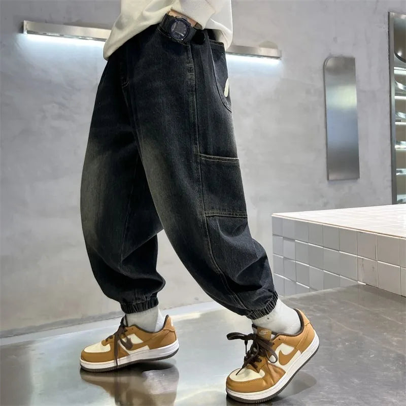 Boys' Fleece-Lined Jeans 2025 New Autumn/Winter Thermal Insulated Trendy Long Pants for Big Tall Kids, Stretchy Fabric Loose Fit