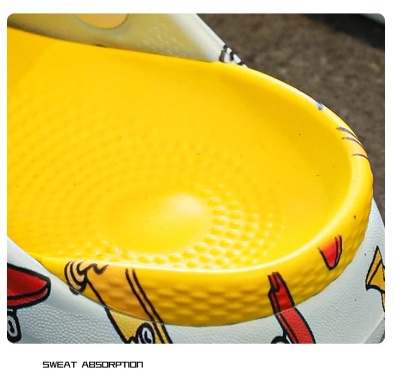 Kids'Sandals PU Leather Summer Beach Shoes Printing For Children Breathable Soft Thick Bottom Khaki Yellow Shoes Size 26-38