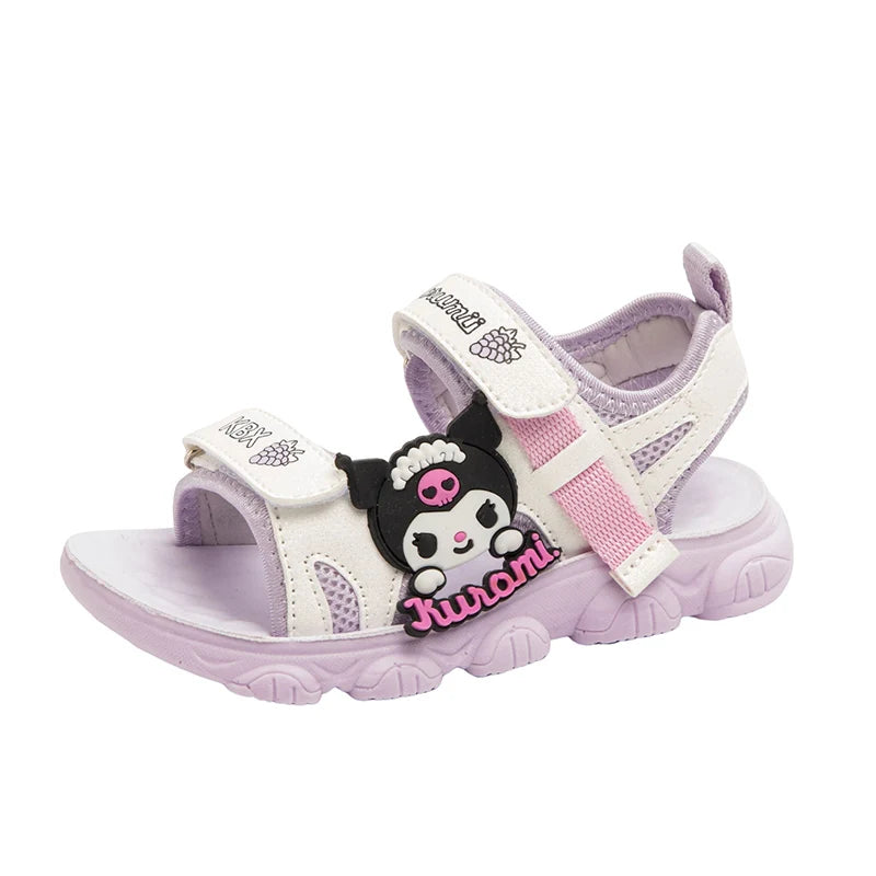 Summer Bestsellers Sanrio Kuromi's New Cute Color-blocked Flat Mesh Breathable and Anti-slip Cartoon Flip-flops for Girls