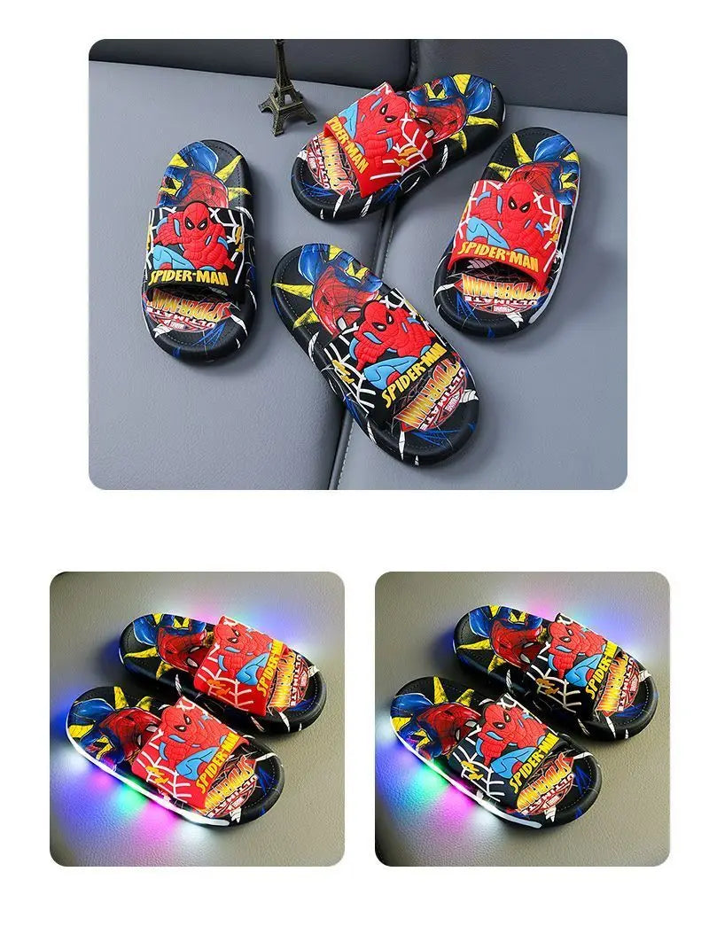 Disney Spider-Man Children's Slippers Non-slip Cartoon Light Soft Soled Slippers For Boys LED Light Luminous Children's Summer S