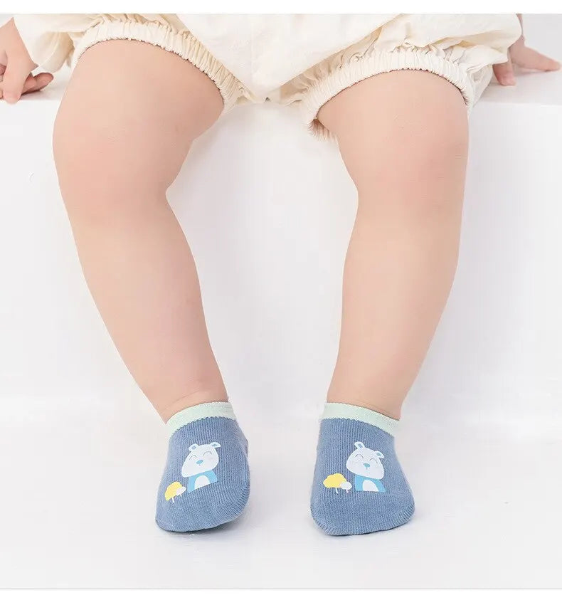 3Pairs Baby Non Slip Socks Cotton Casual Cartoon Print Boys Girls Toddler Floor Socks With Rubber Grips For 1-3Years