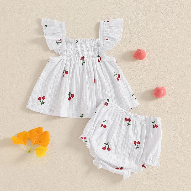 Toddler Girl Floral Print Ruffle Sleeve Top and Shorts Set Elastic Waistband Summer Outfit 2 Piece Baby Girl Clothes