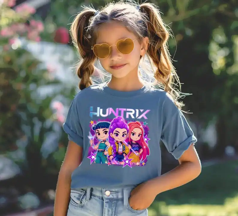 2025 Hot Huntrix Kpop Demon Hunters T-Shirt for Boys Girls Fans Gift Summer Crew Neck Short Sleeve Tees Fashion Kids T-shirt