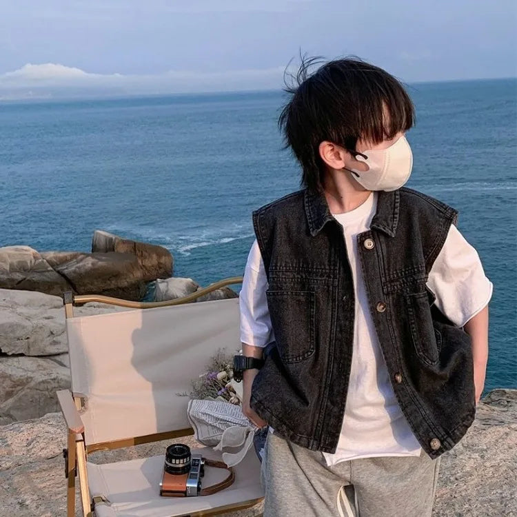 2025 New Boys Denim Vest Sleeveless Toddler Boys Spring Autumn Stylish Kids Jacket