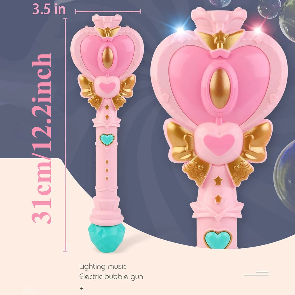 Magic Wand Bubble Machine with Solution for Boys and Girls Toy Bubble Blower With Princess & Fairy Stick Electric Bubble Machine