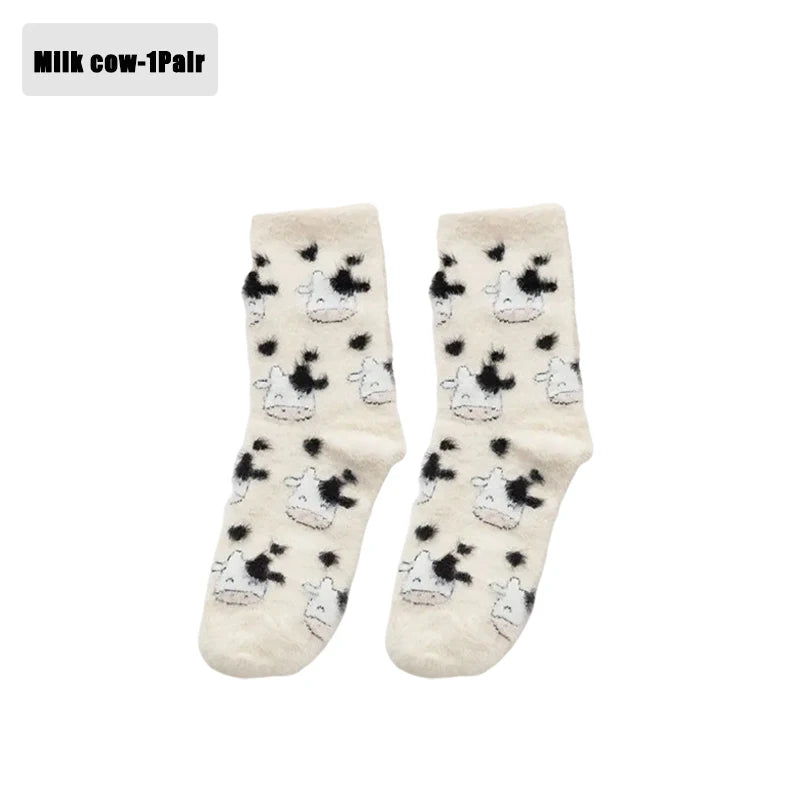 Winter Warm Padded Socks Thickened Mink Plush SocksCute Cartoon Soft Comfortable SkinFriendly Girls Socks Autumn Home Sleepwear